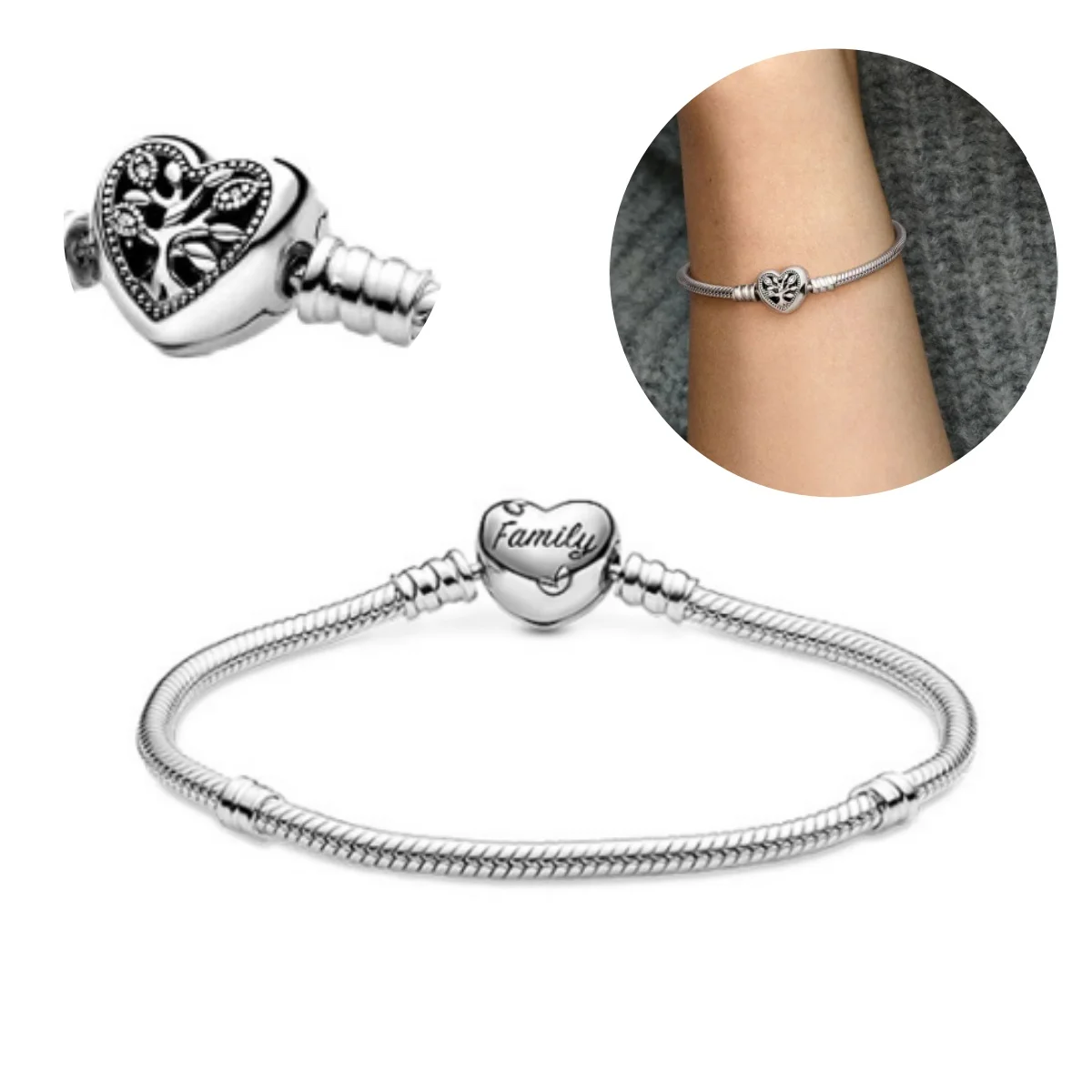 Стерлингового серебра 925 пробы дерево сердце застежка браслет-цепочка в виде