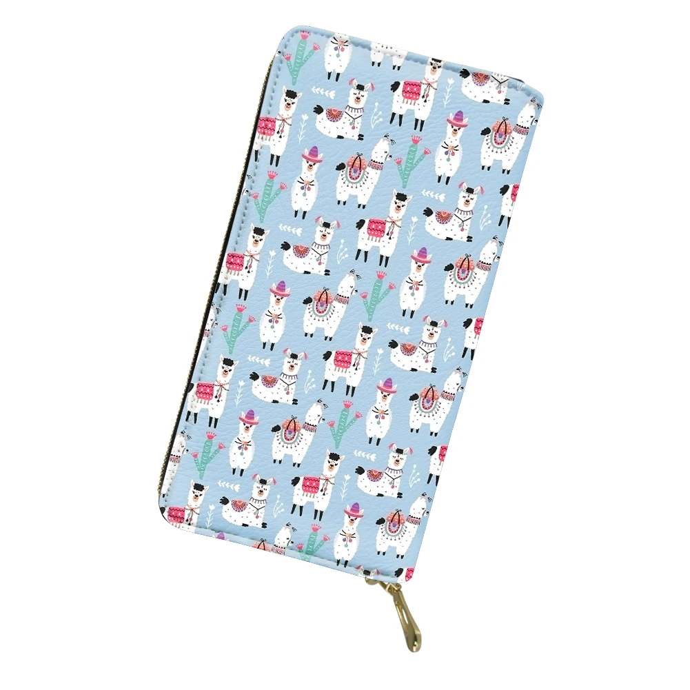 Cartoon Cactus Alpaca Print Long Wallet Girls Party Zipper Card Clip Bag Woman Waterproof Lightweight Top Portfel Damski Outdoor