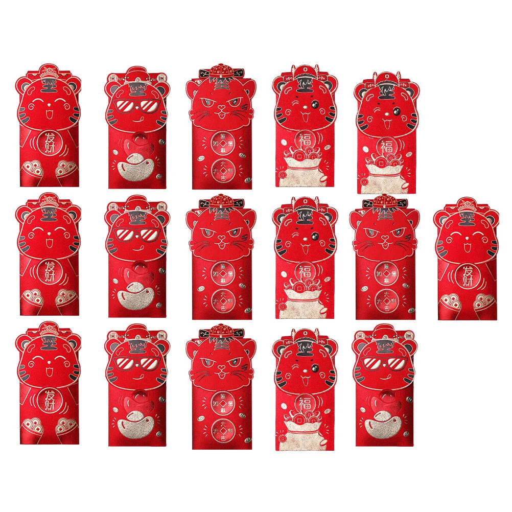 

Китайские новогодние красные конверты: новогодние пакеты со знаками Зодиака, 16 шт., красный конверт Lai See Hong Bao, поздравительные конверты, Под...