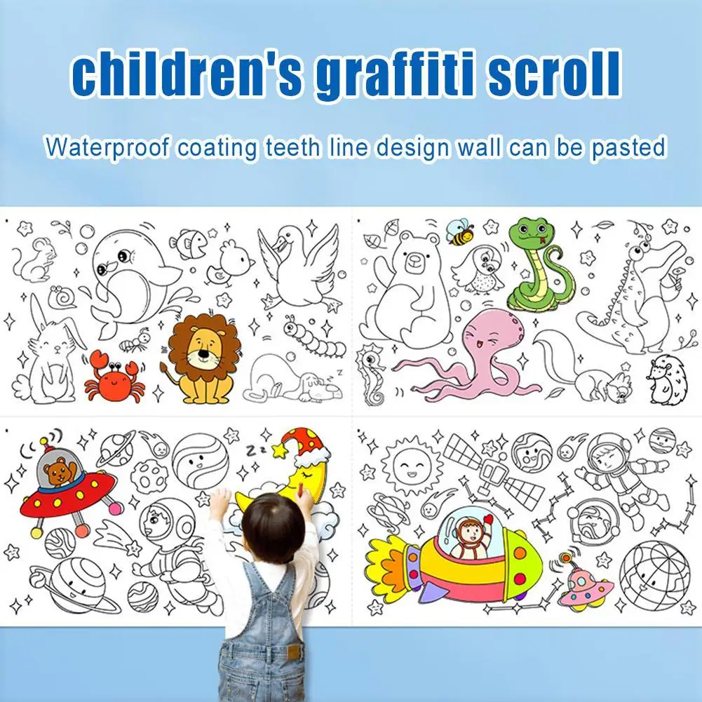 

2 Meter Animal Children Coloring Paper Graffiti Scroll Coloring Painting Paper Christmas Set Roll Paper Painting Coloring Pages