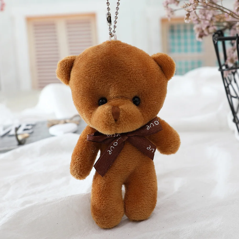 

12cm Teddy Bear Keychains Pendant Plush Toy Cute Cartoon Small Birthday Gift Stuffed Dolls for Girl Kids Home Decorative