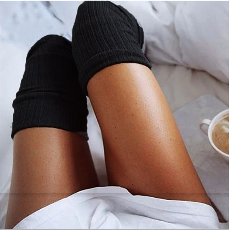 Womens Thigh High Stockings Warm Ladies Girls Black White Long Winter Knitting Female Cotton Over Above Knee Socks 2023 New images - 6
