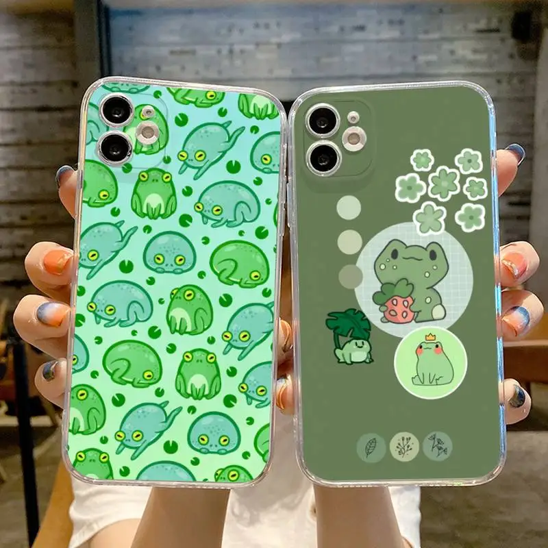 

Funny Animal Frog Phone Case Transparent For iphone 13 12 11 Pro Max Mini X XR XS 7 8 6s plus phone Full Coverage Covers