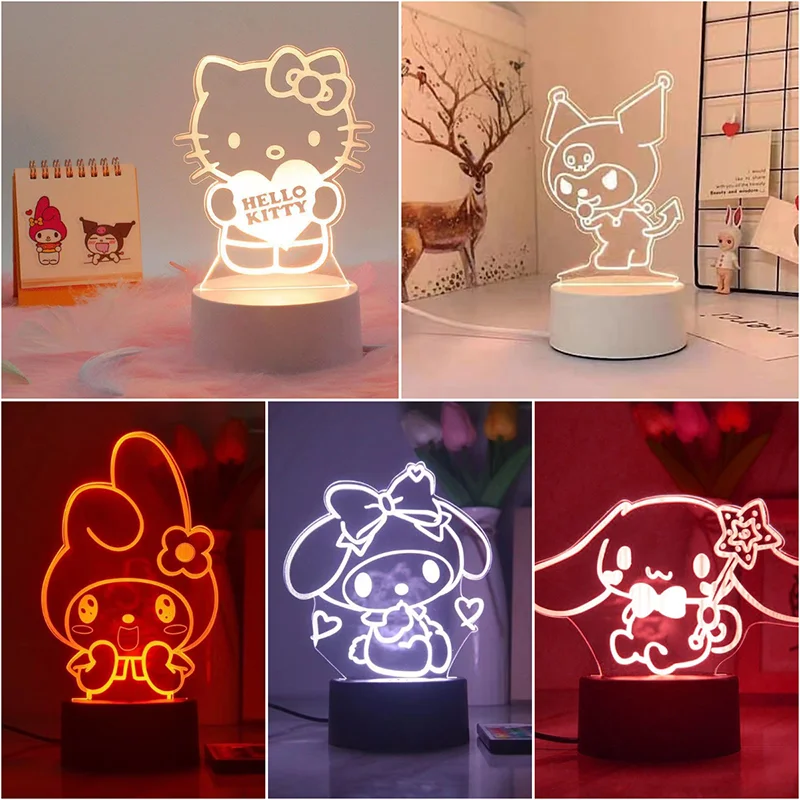 

Kawaii Cinnamoroll Kuromi Night Light Table Lamp Hello Kitty My Melody Desktop Decor Action Figure Led Bedside Lamp