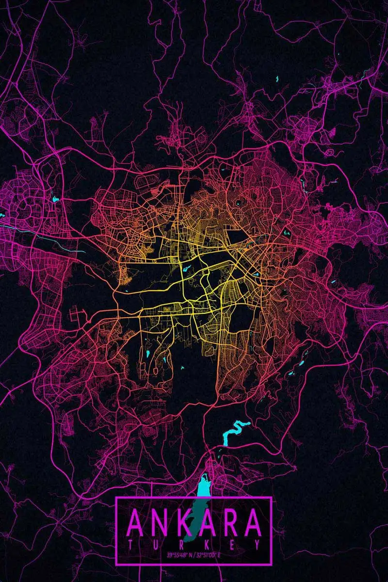 

Неоновая Карта города Анкара, Настенный декор в стиле ретро, винтажная металлическая вывеска, Жестяная Табличка, неоновый знак для паба, дом...
