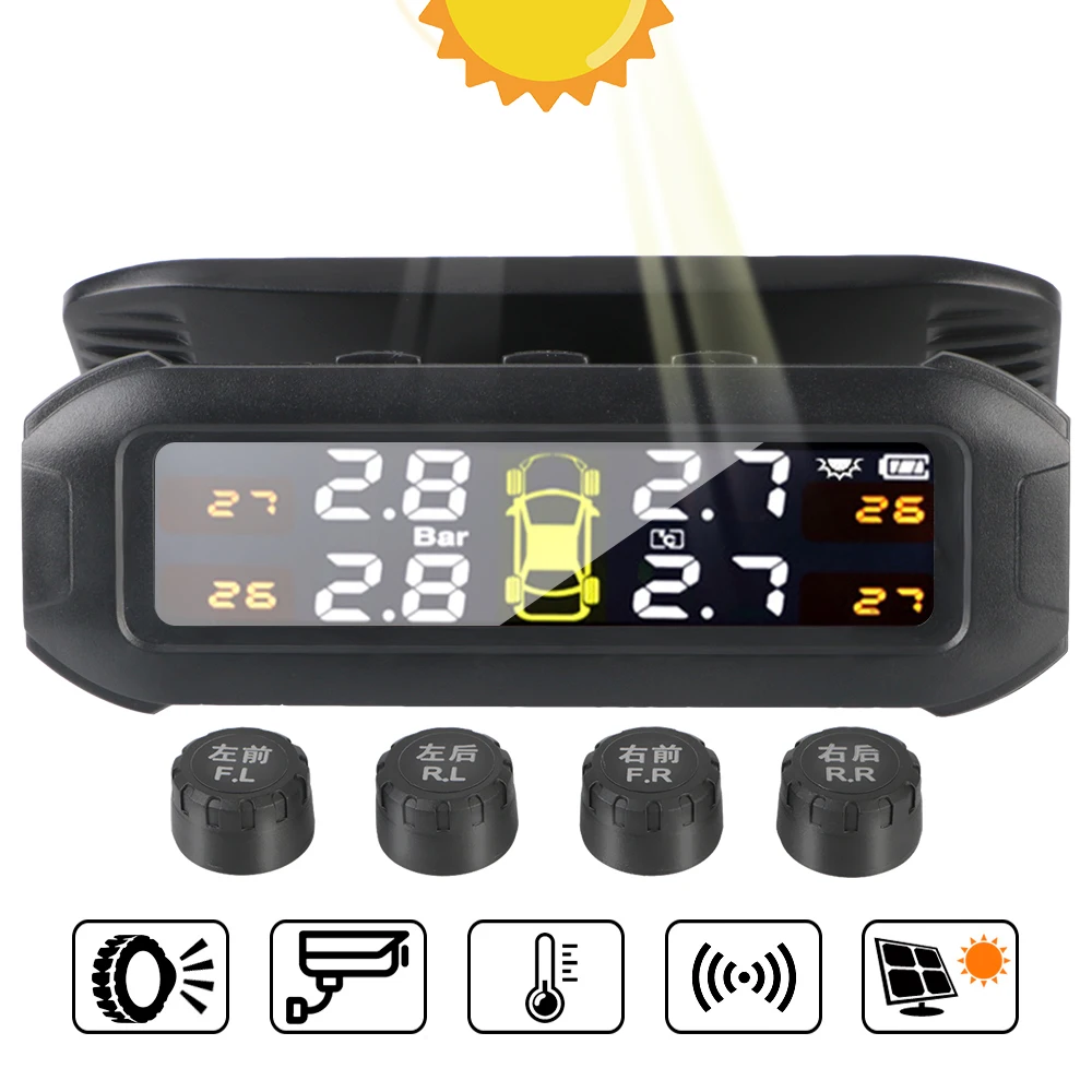 

LEEPEE Tire Pressure Monitoring System Car Tyre Pressure Monitor With 4 External Sensor Temperature Warning Fuel Save Solar TPMS
