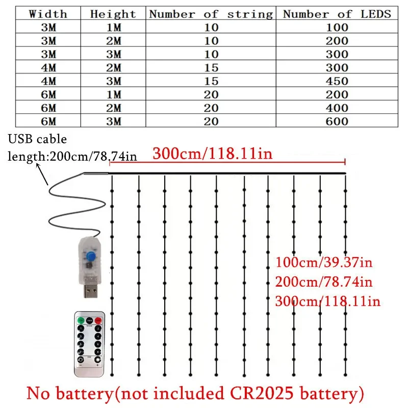 Гирлянда-занавеска с USB 3/4/6 м 8 режимов