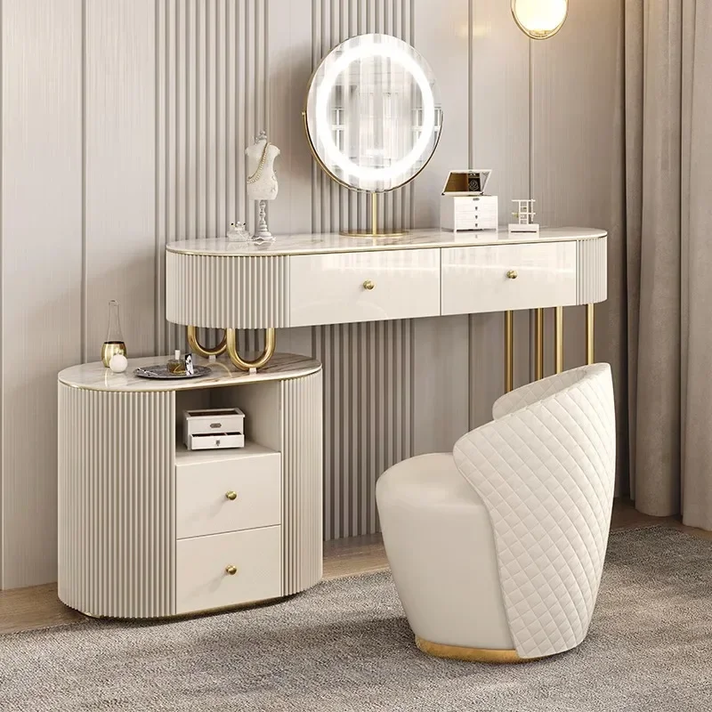 

White Modern Dressing Makeup Tables With Mirror Vanity Wood Lacquer Storage Cabinet Penteadeira De Maquiagem Home Furniture