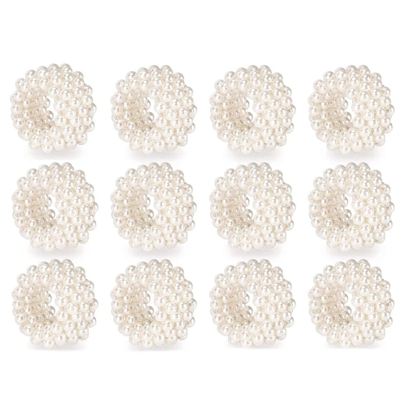 

Napkin Ring 24-Piece Set, White Pearl Wedding Napkin Buckle Table Decoration