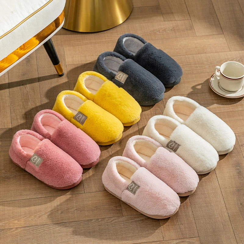 

Winter Plush Flat Slippers Warm Cute Cartoon Embroidered Round Toe Flats Indoor Women's Bedroom Shoes Zapatillas Casa Mujer