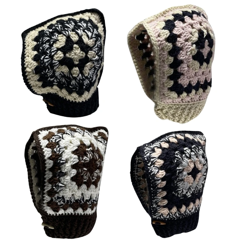 

Hooded Hat Scarf Knit Beanie Hat Knit Earflap Beanie Winter Neck Hat Vintage Knit Hat Crochet Hooded Hat