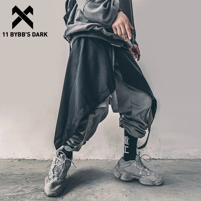 

11 Irregular Hip Hop Men Harem Skirt Pants Harajuku Adjustable Streetwear Black Pleated Apron Gothic Jogger Trouser