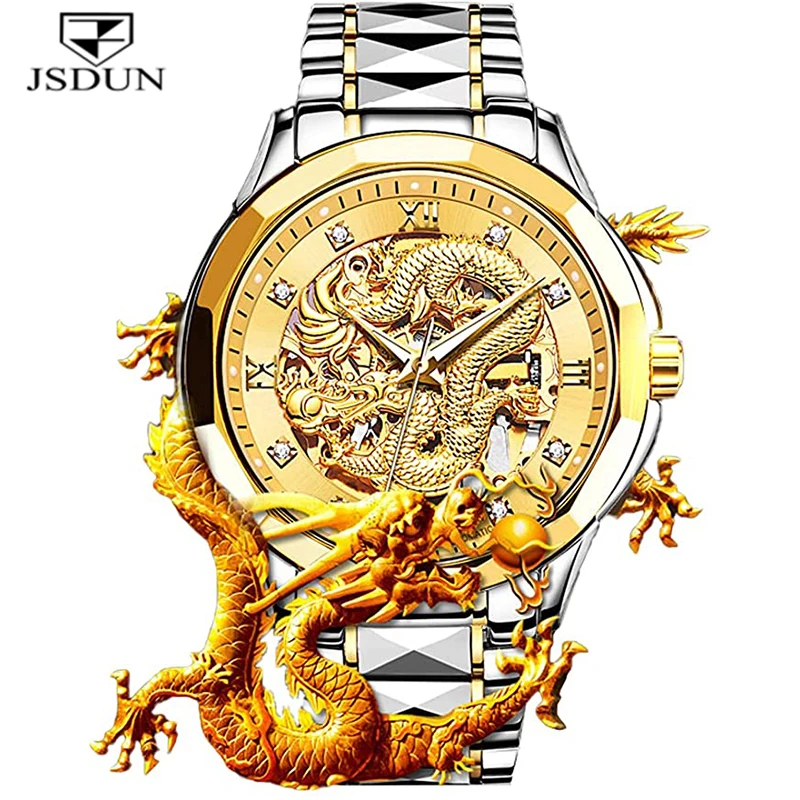 

Dragon Skeleton Automatic Mechanical Watches For Men Wrist Watch Stainless Steel Strap Gold Clock 30m Waterproof Mens watch 8840