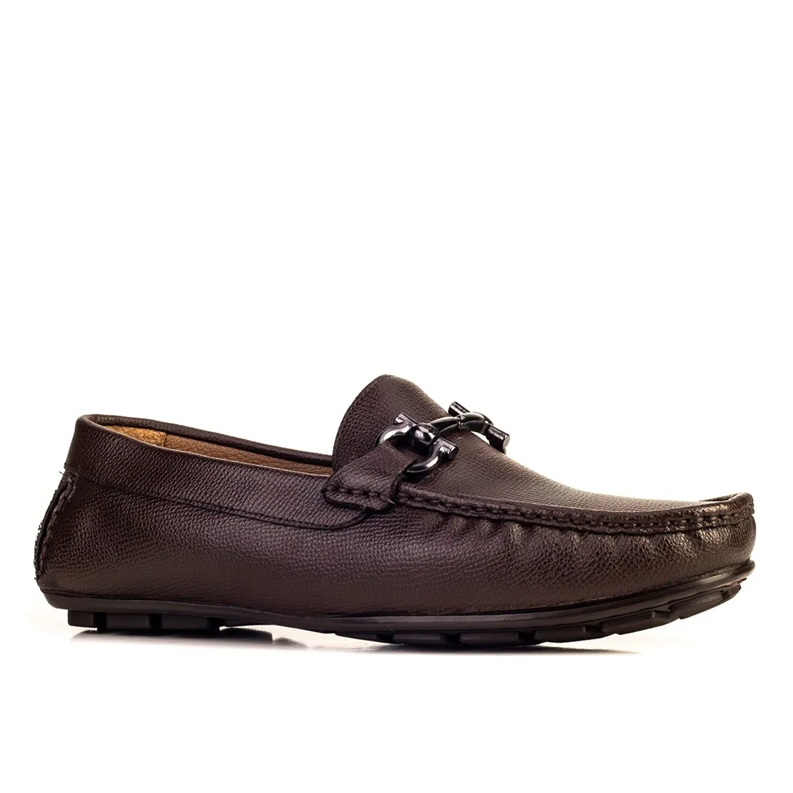 

Buckle detailed genuine leather coffee men shoes
