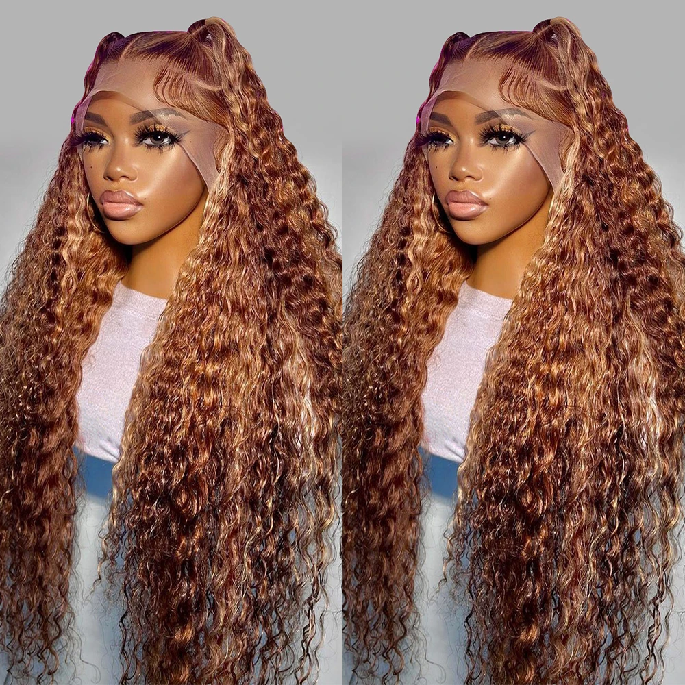 

30 32Inch Honey Highlight Deep Wave Frontal Wig 13x4 13x6 Hd Lace Frontal Wigs Ombre Colored Curly Human Hair Wigs For Women