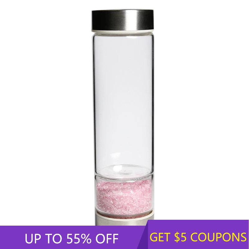 Elixir-botella de agua potable de cristal de cuarzo rosa Natural, viruta de grava infusión, taza de vidrio de piedra, regalo curativo de piedras preciosas