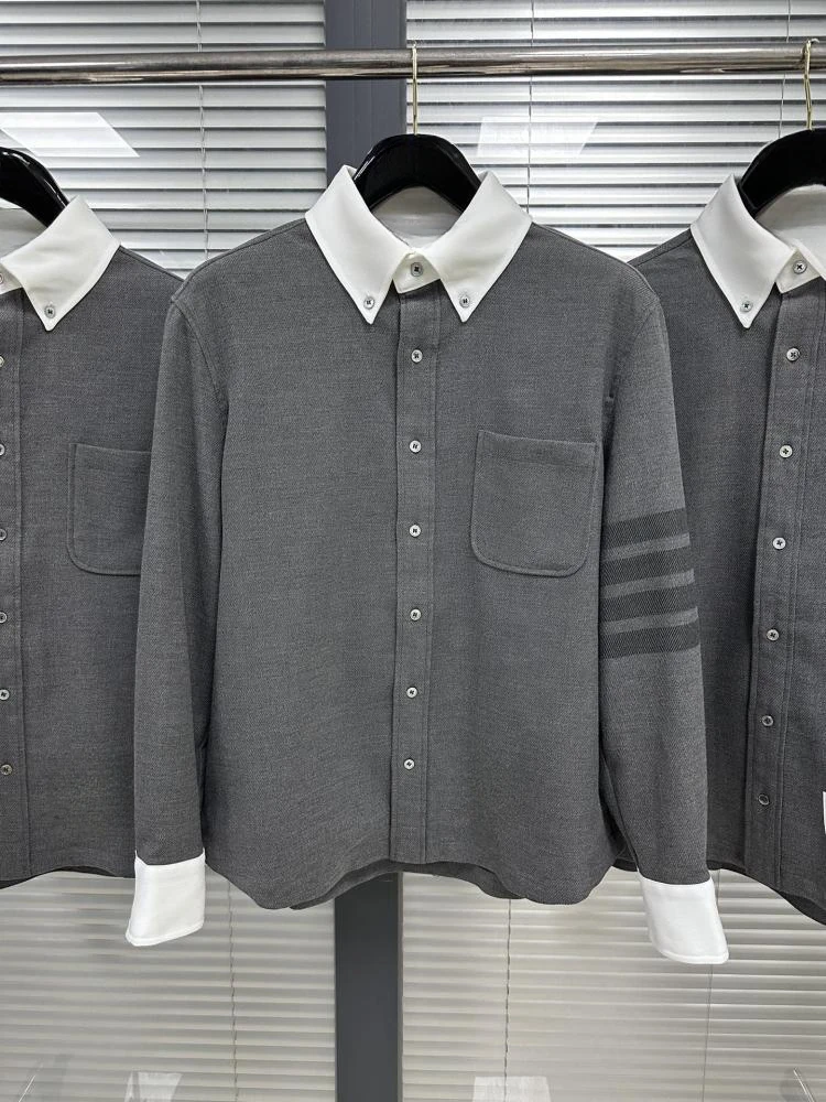 

Рубашка TB THOM мужская с длинным рукавом, шикарная дизайнерская блуза из искусственной кожи, бархатная Повседневная модная теплая верхняя одежда