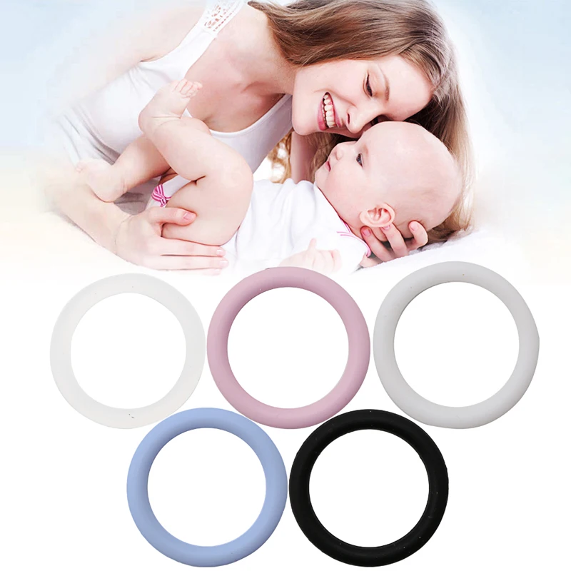 

5pcs O-Rings Silicone Baby Dummy Pacifier Chain Clips Adapter Holder Bite Ring BPA Free Baby Teether Beads For Teething
