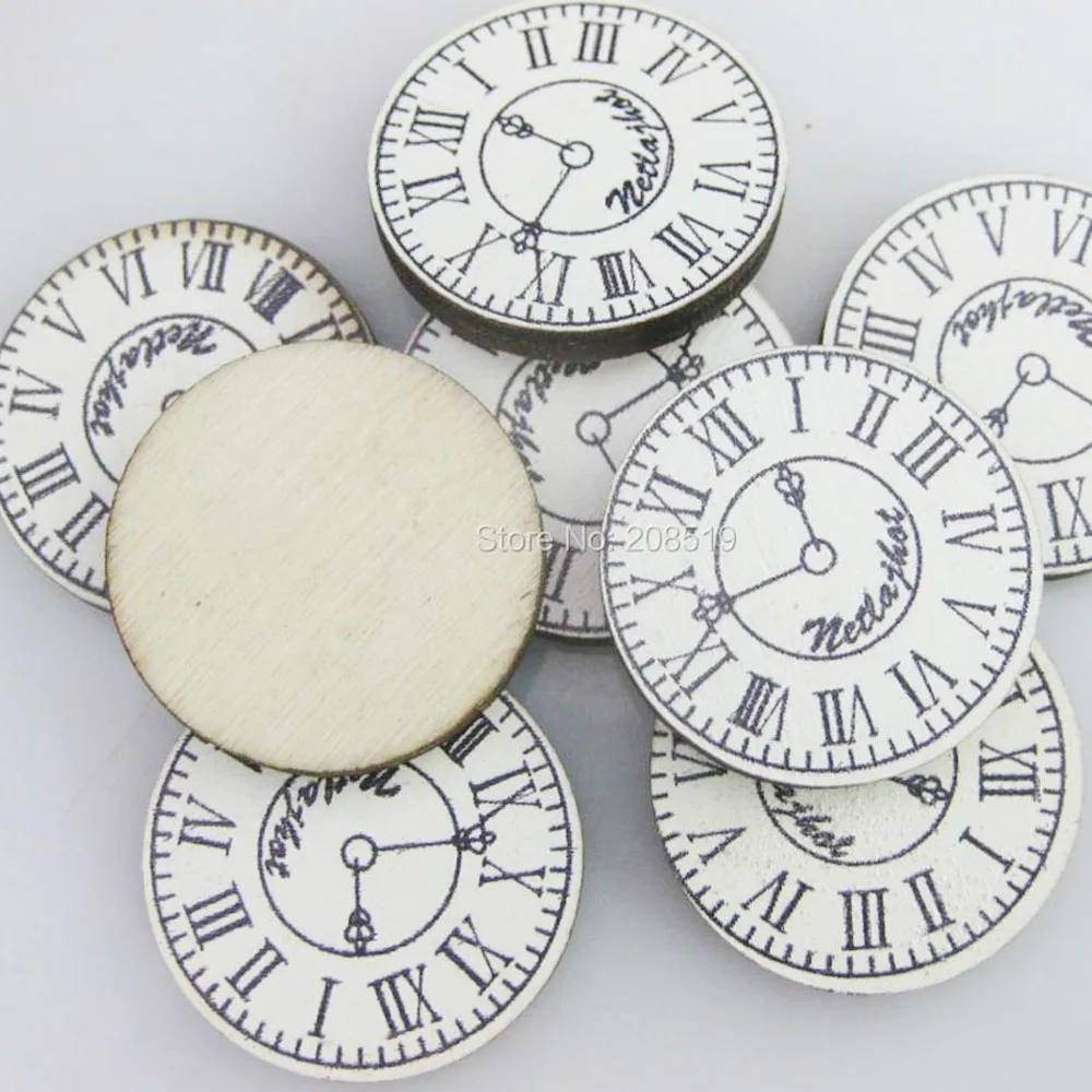 

WBNALK 20Pcs Printed Roma Clock Wood Craft Button 1" Round DIY Home Scrapbook Design