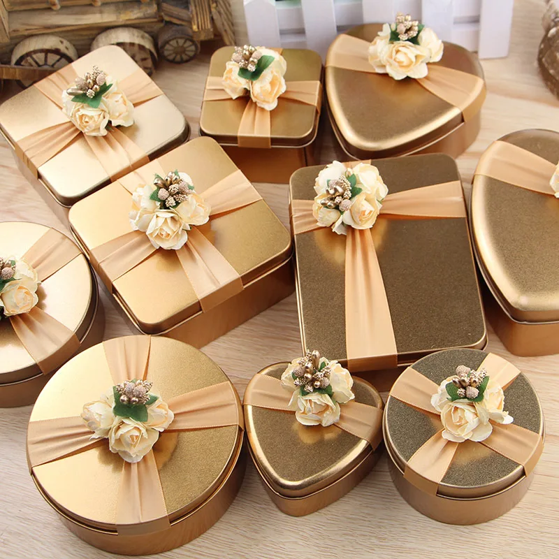 

European Iron Gold Heart Shape Cake Candy Box DIY Wedding Party Favor Marriage Baby Shower Gift Treat Box Party Event Supplies