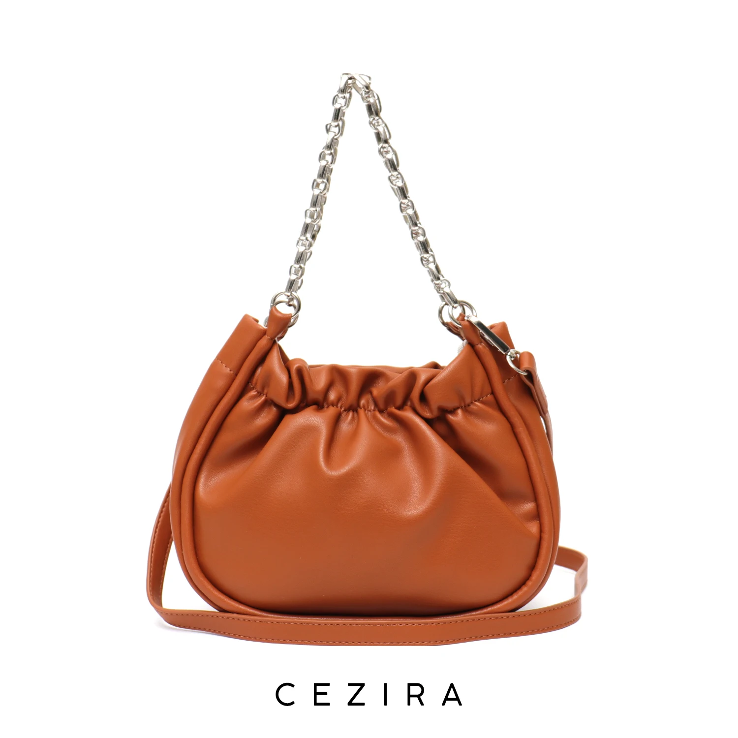 

CEZIRA Women Fashion Chain PU Vegan Leather Shoulder Bags Luxury Ruched Small Pouch Design Underarm Handbags Crossbody Purses
