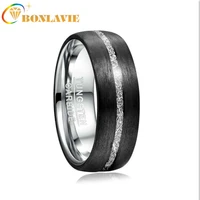 bonlavie 8mm tungsten carbide ring inlaid silver carbon fiber imitation vermiculite mens ring wedding band ring