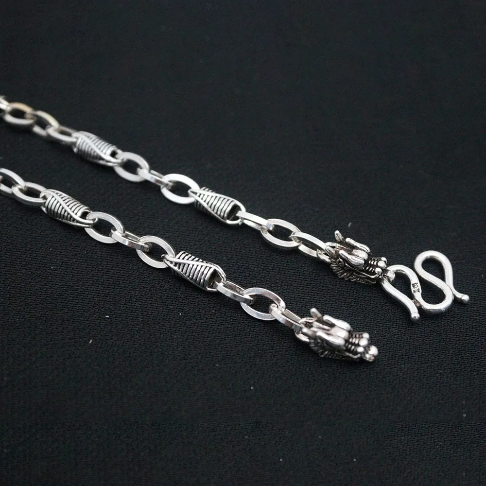 Ожерелье из серебра 999 пробы с бусинами в виде головы дракона 29-30 г/50 см