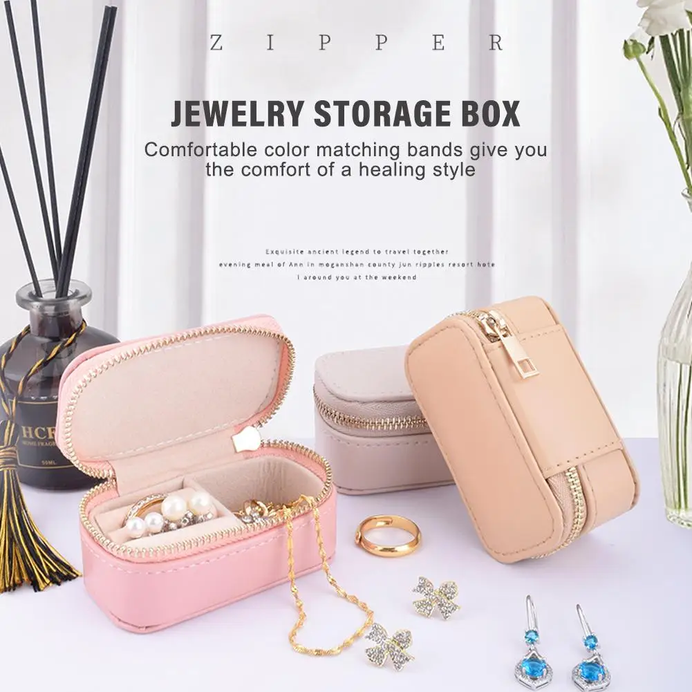 

1PCS Portable Jewelry Box Jewelry Organizer Display Jewelers Button Leather Case Boxes Jewelry Storage Travel Zipper U7N3