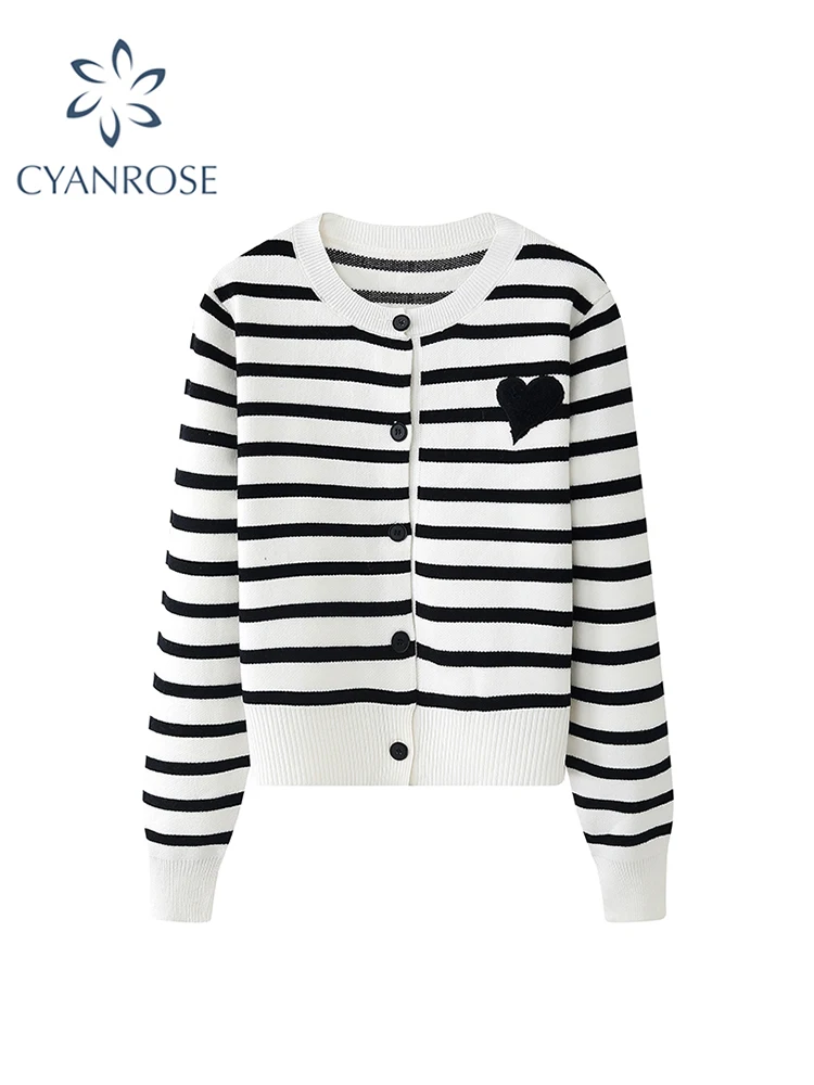 

Women's Striped Cardigan Knitted Sweater Fashion Ladies Long Sleeve Knit Sweater Korean Y2k Vintage Jumper Sweaters Top Clothes