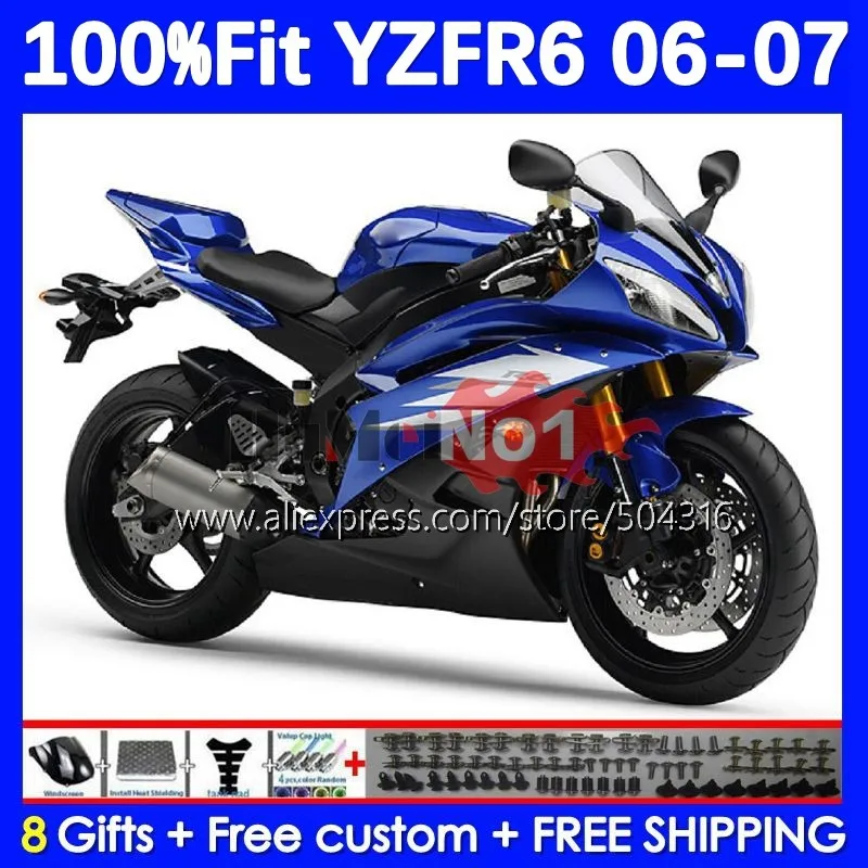 

OEM Bodys для YAMAHA YZF-R6 YZF R 6 YZF R6 600 600CC 7No.0 YZF600 YZFR6 06 07 YZF-600 2006 2007 инъекция глянцевый синий обтекатель