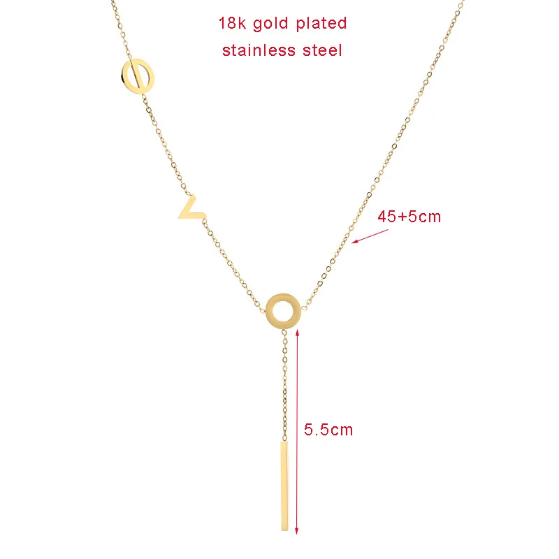 

2pcs 316L Stainless Steel Gold Plated New Fashion Love Letters Necklace For Women Girl Simple Clavicle Chain Party Jewelry Gifts