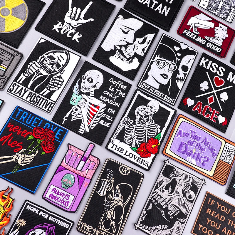

Punk Embroidery Patch Biker Skull Iron On Patches For Clothes Iron /Sew On Stickers Embroidery DIY Clothing & Bags Accessories