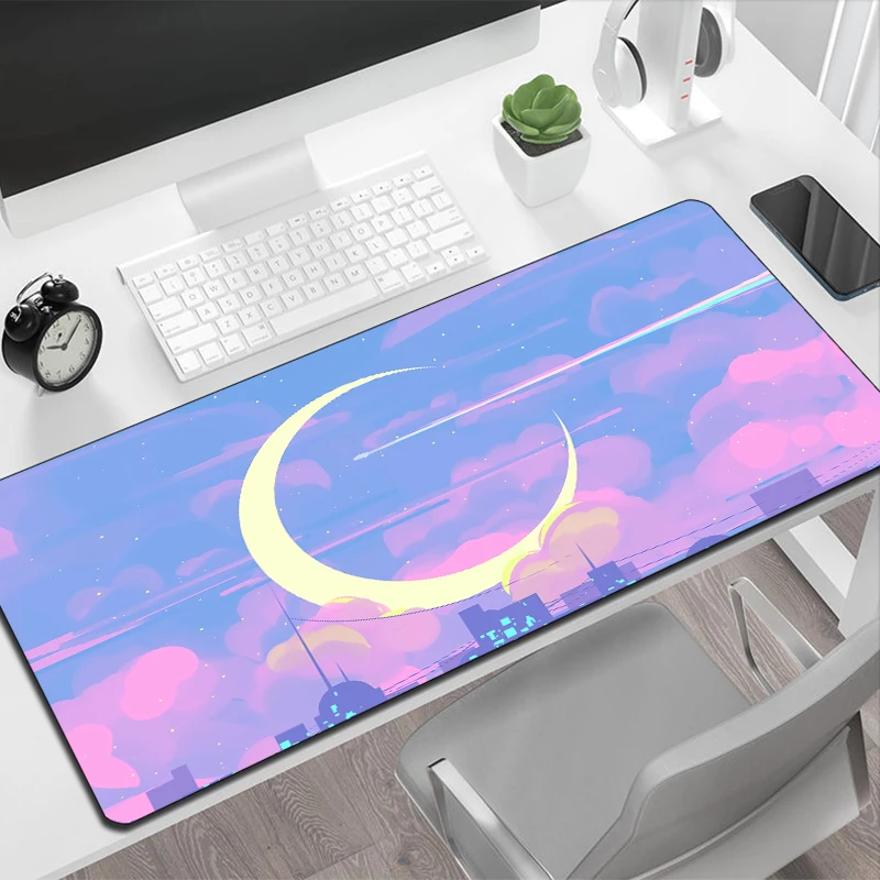 Pc Mouse Pad Gaming Pink Moon Cute Small Anime Mousepad Speed Setup Gamer Accessories Anti-slip Mat Deskmat Table Pads Game Mats