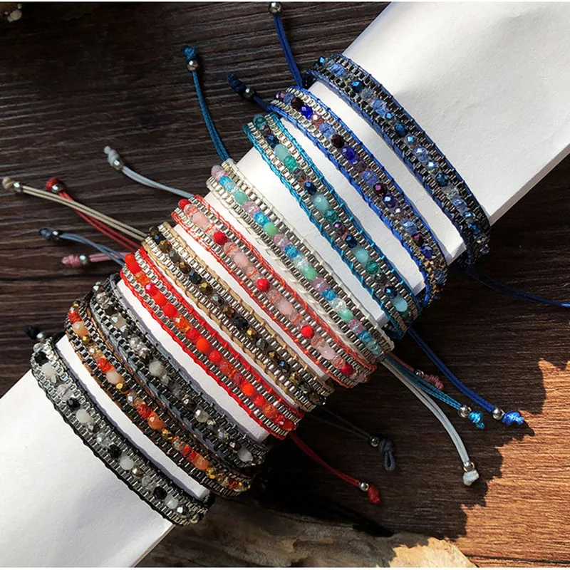 

Bohemia Adjustable Bracelets for Men and Women Crystal Rice Beads Bracelet Charm Friendship Rainbow Wristband Jewelry