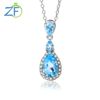 gz zongfa original 925 sterling silver diamond pendant for women natural blue topaz gems 2 1carats chain necklace fine jewelry