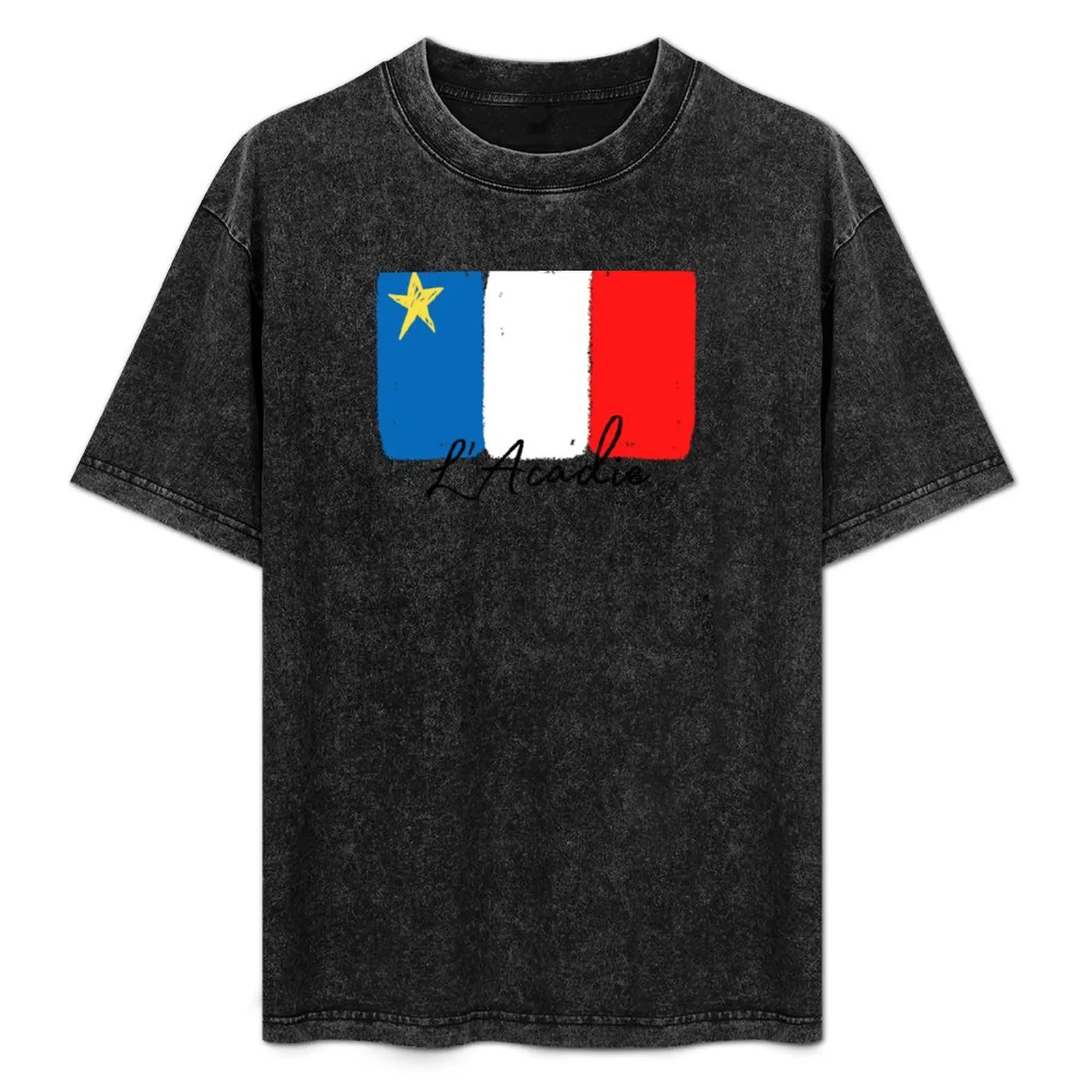 Футболка с флагом Acadian (окрашенный стиль французским текстом L&#x27Acadie) футбольная