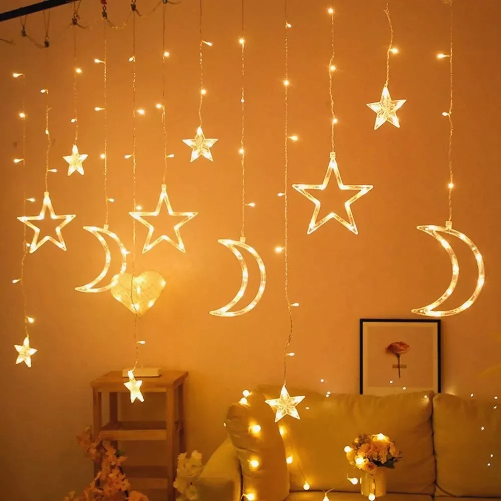 

Star Moon Led Curtain Garland String Light Eid Mubarak Ramadan Decoration Islam Muslim Party Decor Eid Al Adha Gift Eid Mubarak