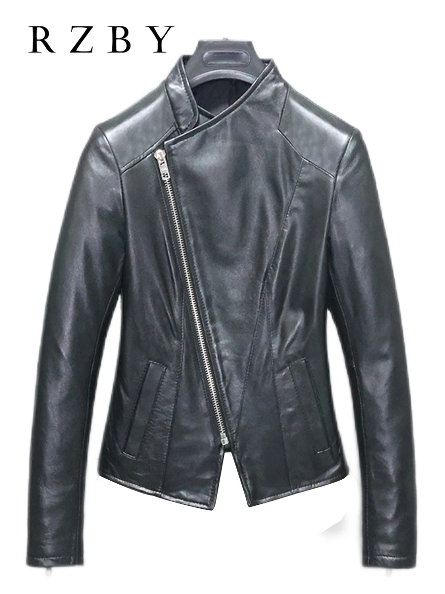 

RZBY Women Genuine leather jacket for women Real sheep leather Motorcycle Black jackets Biker jackets RZBY2270