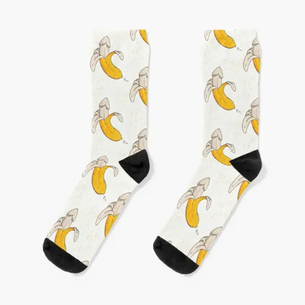 Banana Dick  Crew Socks Cartoon Short Winter Best Cotton Sports Ladies Pattern Cute Comfortable Funny Women Breathable Black