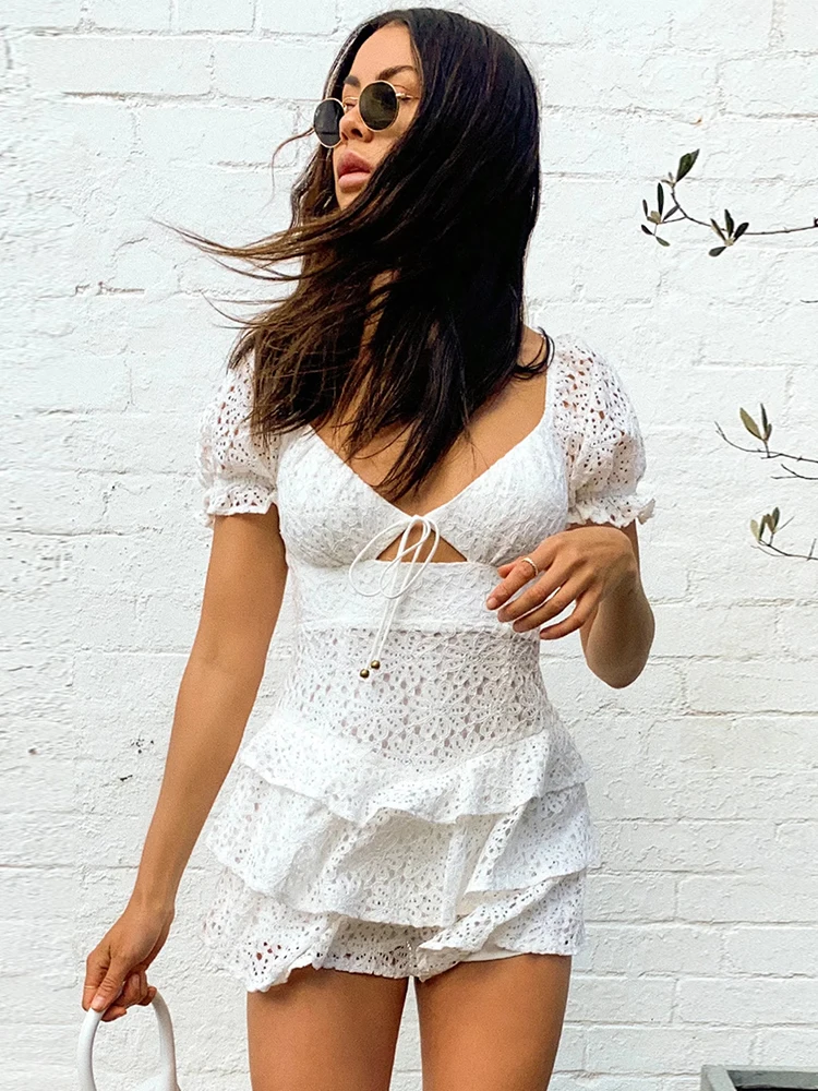 

Elegant Embroidery White Lace Dress for Summer Women Bodycon Sundress Beach Boho Dress Backless Bohemian Holidy Mini Dresses