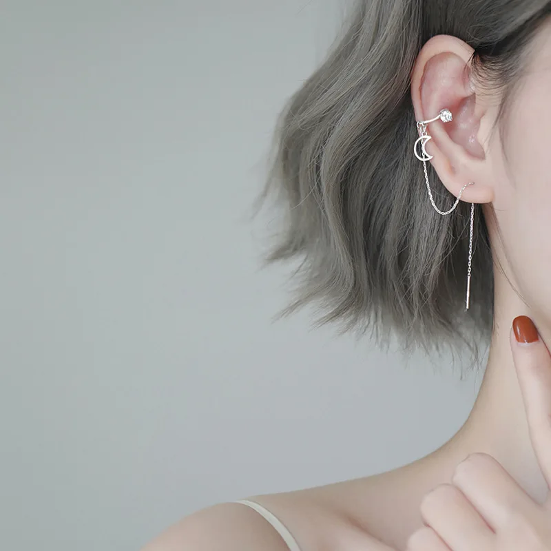 Серьги-подвески серебряного цвета в виде полой Луны для женщин |