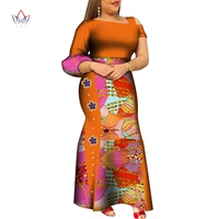brw new african dresses for women print ruffles sleeve long dresses african asymmetry design ankara clothing wy8292