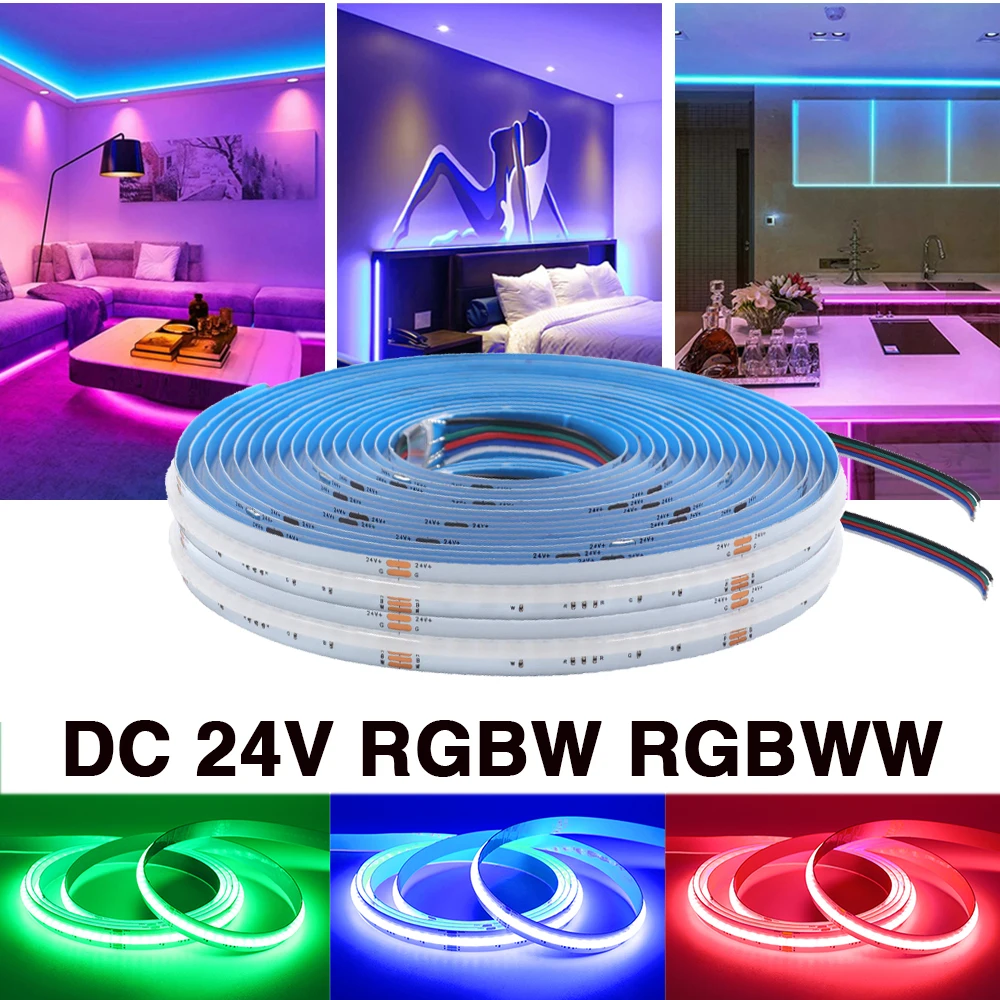 

DC 24V COB LED Strip RGBW RGBWW 784LEDs/M Flexible High Bright Dotless Colorful FOB Tape Light Lamp for Indoor Room Decor
