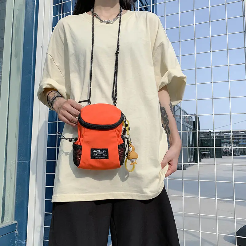 

Unisex Fashion Shoulder Messenger Bag Couple Casual Street Hip Hop Sports Small Package Trendy Mobile Phone Pouch Orange Purse