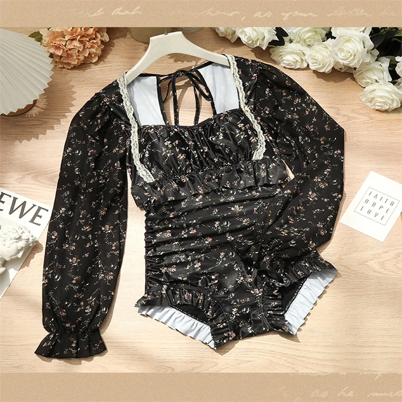 2024 новый сексуальный цельный купальник с высокой талией длинным рукавом принтом