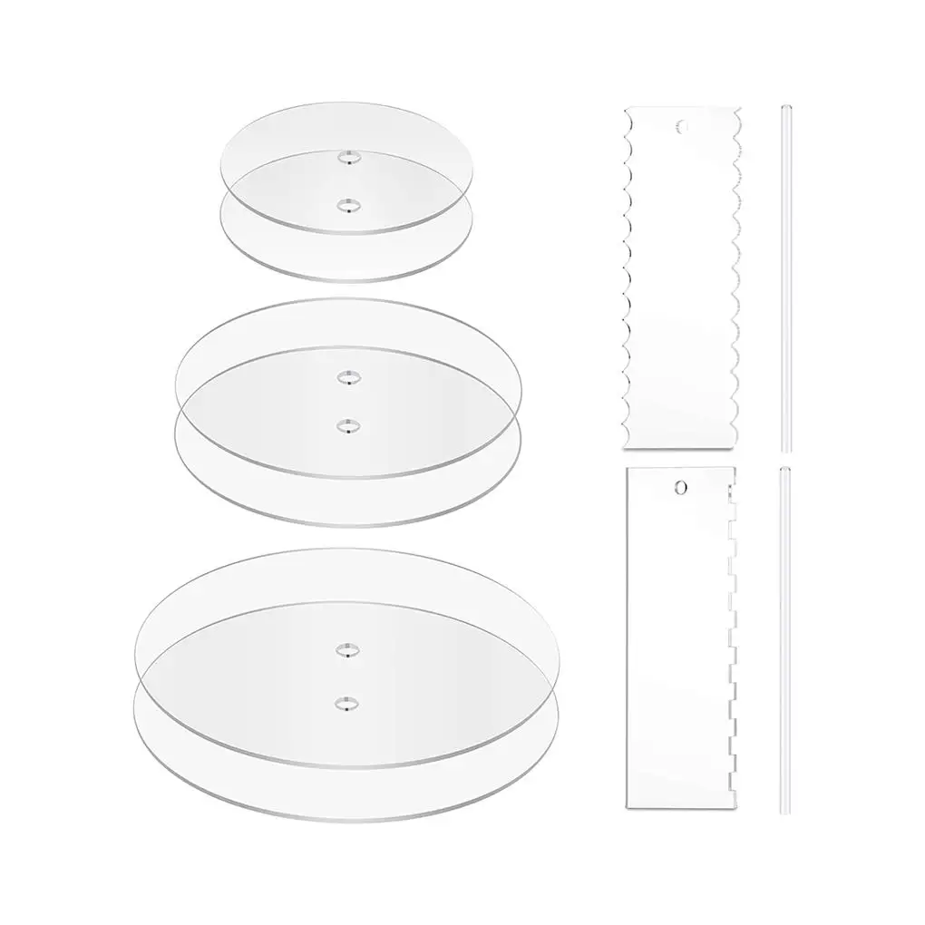 

7pcs Transparent Cake Decorating Tools 2 Acrylic Cake Scrapers 3 Cake Discs 2 Acrylic Rods for Home Baking Bakery Cake Shop