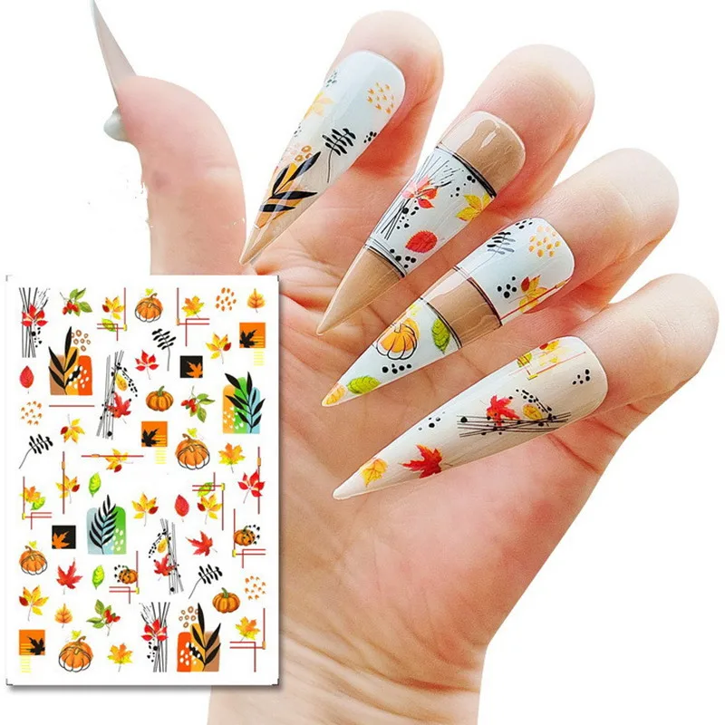 

2Sheets/Lot Leaves Sliders for Nails Sticker Gold White Bronzing Flowers Gradient Adhesive Design Art Decorations Accessories