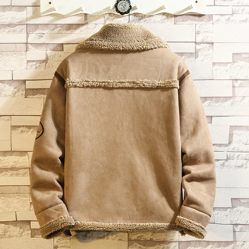 Winter Plush Warm Parkas Coat Men's Loose Cardigan Thick Coat Men's Long Sleeve Zipper Pocket Stitching Turn-down Collar Parkas