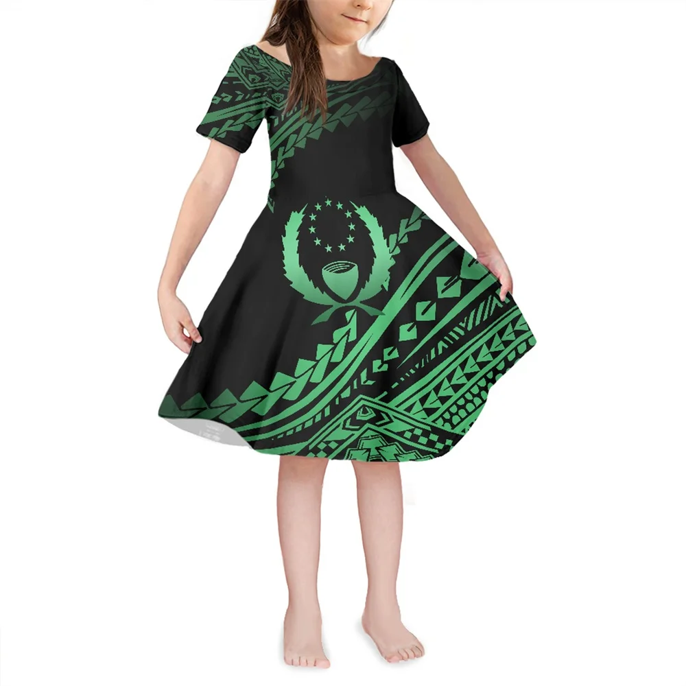 

Платье детское ТРАПЕЦИЕВИДНОЕ с коротким рукавом, пикантное вечернее платье для девочек, полинезийское Самоа, острова Понпеи, с цветочным п...