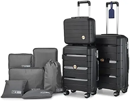 

Наборы из 3 предметов, жесткий Спиннер с замком TSA, набор из 4 предметов с 6 комплектами упаковочных кубиков для путешествий (классический черный)